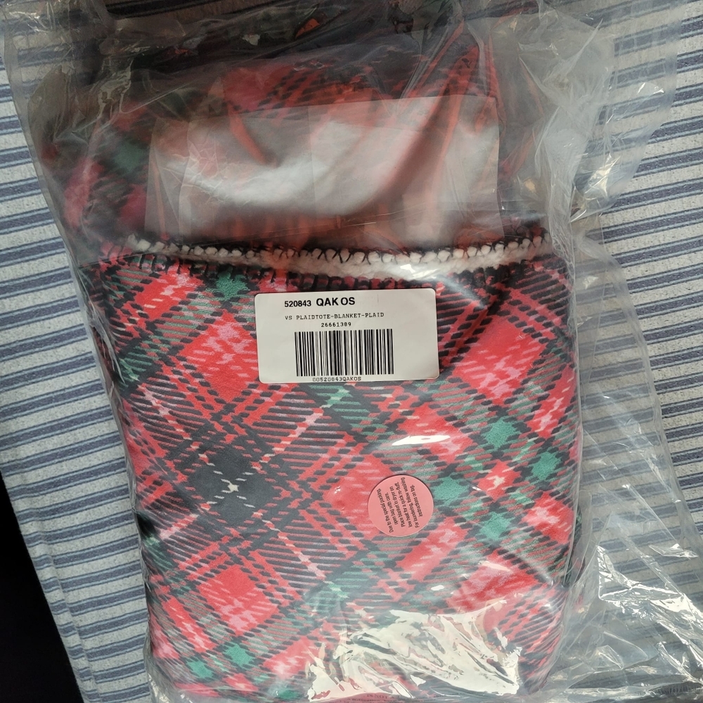 Victoria's Secret Plaid Tote & Blanket Set